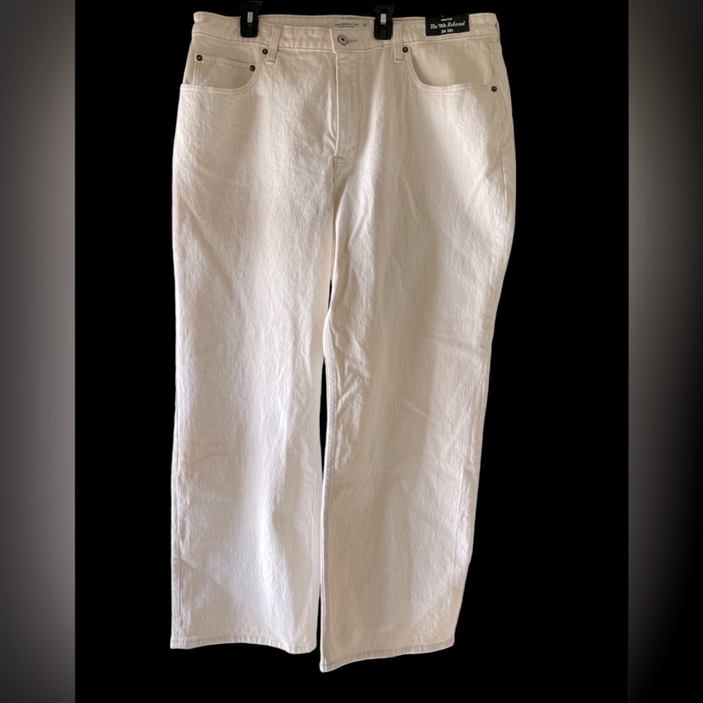 Abercrombie & Fitch High Rise white jeans 90’s relaxed 34 18R cotton pants (NWT) - Picture 2 of 5